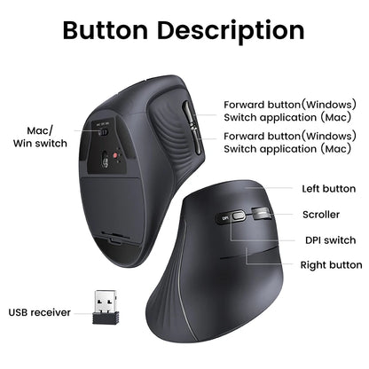 UGREEN Ergonomic Vertical Wireless Mouse – Bluetooth 5.0 for MacBook, Laptop, PC & Tablet