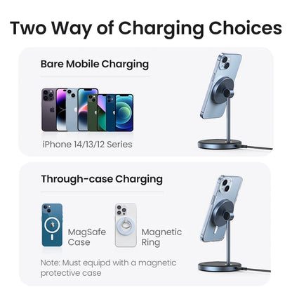 UGREEN 20W Magnetic Wireless Charger Stand - Fast 2-in-1 Charging for iPhone 15/16 Pro Max & AirPods - Compatible with iPhone from 12 to 16