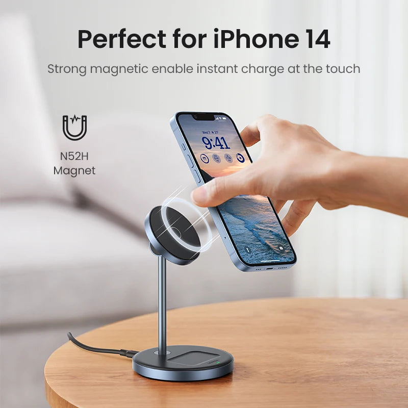 UGREEN 20W Magnetic Wireless Charger Stand - Fast 2-in-1 Charging for iPhone 15/16 Pro Max & AirPods - Compatible with iPhone from 12 to 16