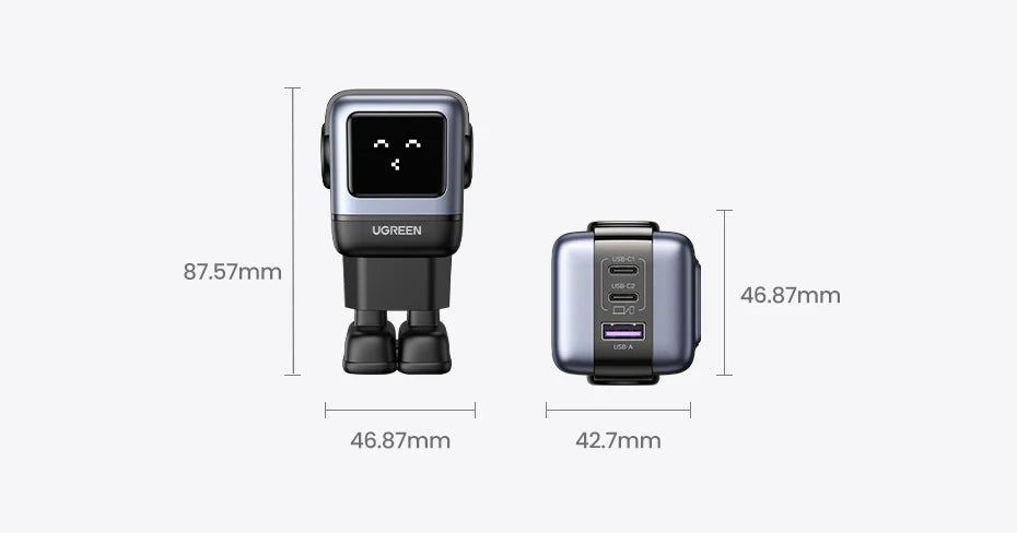 UGREEN 65W GaN Charger - Robot Design, Quick Charge 4.0/3.0, PPS PD Fast Charger for iPhone 16/15/14 Pro, MacBook & Tablets