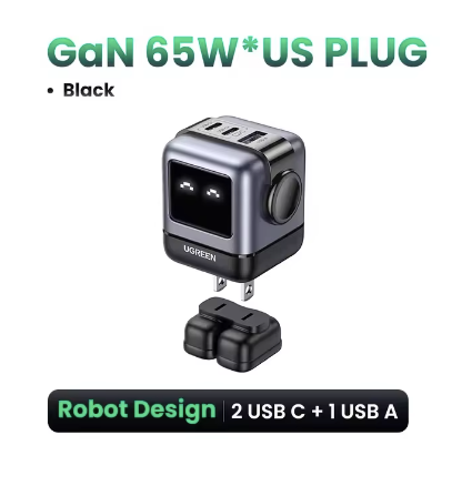 UGREEN 65W GaN Charger - Robot Design, Quick Charge 4.0/3.0, PPS PD Fast Charger for iPhone 16/15/14 Pro, MacBook & Tablets