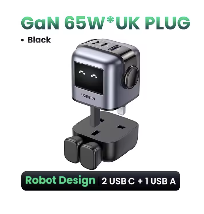 UGREEN 65W GaN Charger - Robot Design, Quick Charge 4.0/3.0, PPS PD Fast Charger for iPhone 16/15/14 Pro, MacBook & Tablets