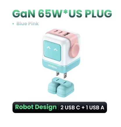 UGREEN 65W GaN Charger - Robot Design, Quick Charge 4.0/3.0, PPS PD Fast Charger for iPhone 16/15/14 Pro, MacBook & Tablets