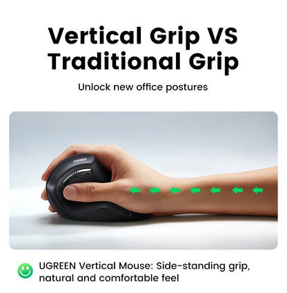 UGREEN Ergonomic Vertical Wireless Mouse – Bluetooth 5.0 for MacBook, Laptop, PC & Tablet