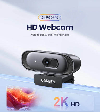 UGREEN 2K Ultra HD Webcam with Dual Microphones - USB Camera for Crystal Clear Video Calls & Streaming