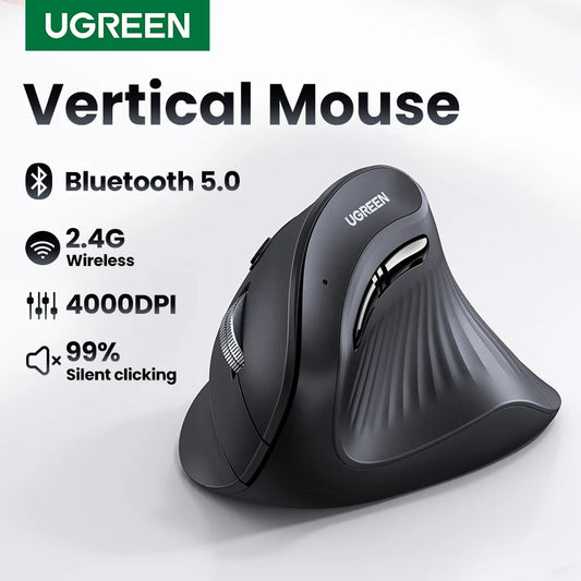 Ratón inalámbrico vertical ergonómico UGREEN – Bluetooth 5.0 para MacBook, portátiles, PC y tabletas